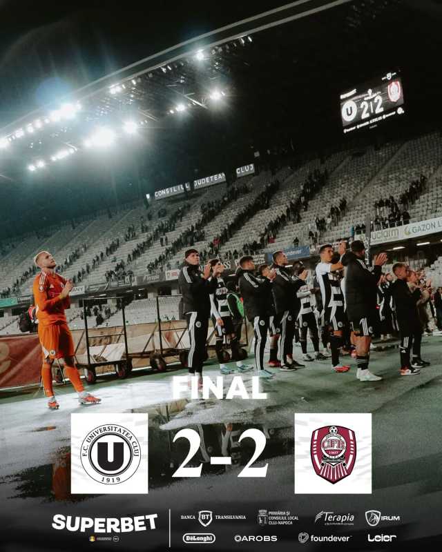 video fotbal universitatea si cfr au remizat in derby ul clujului 2 2 in superliga 68daec585a9c9