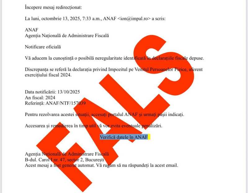 anaf atentioneaza asupra unei noi campanii de emailuri false transmise in numele institutiei 68ecfb6367a31