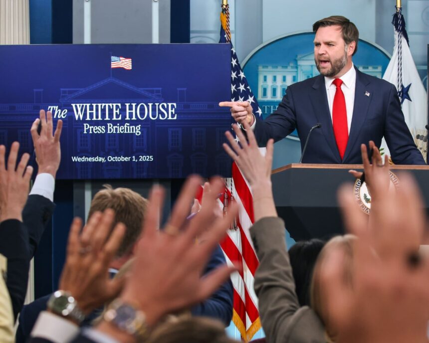 first thing vance uses false claims to blame shutdown on democrats as white house touts imminent layoffs 68de64b3a6be3