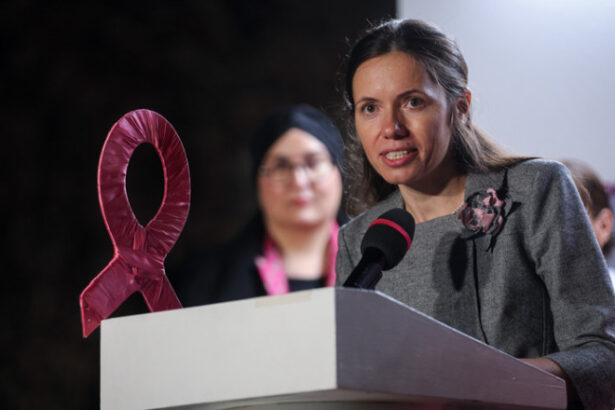 mirabela gradinaru partenera presedintelui a pornit iluminatul roz la palatul cotroceni de ziua luptei impotriva cancerului de san 68dd88993e516