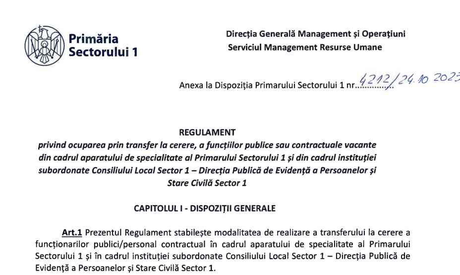 Proiectul de reorganizare al lui George Tuță: 20% dintre funcționari vor fi disponibilizați, iar DGITL Sector 1 va intra în subordinea directă a primarului 2 regulament