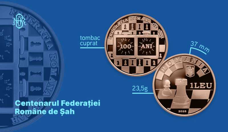 bnr lanseaza o moneda din tombac cuprat cu tema centenarul federatiei romane de sah 691189dea886d