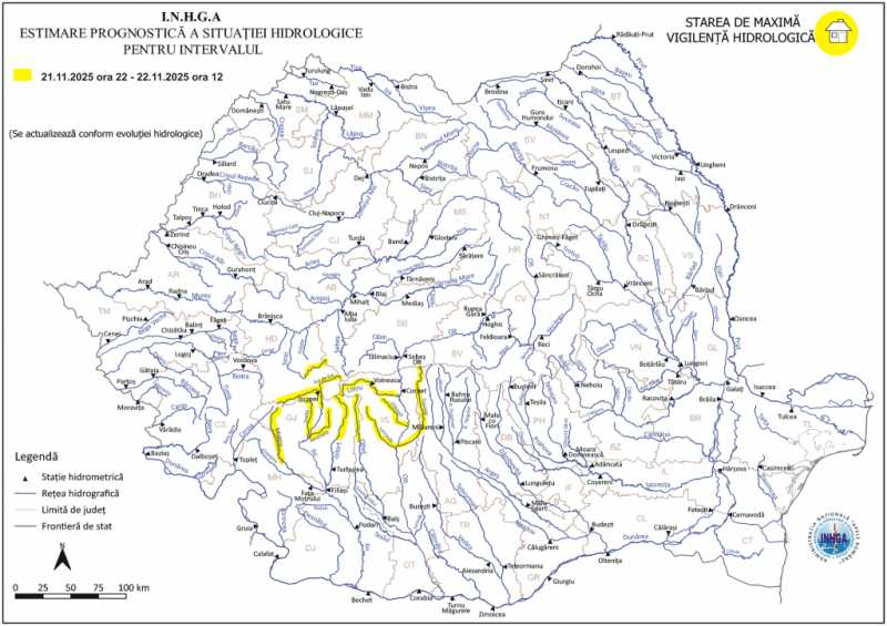 inhga cod galben de inundatii pe rauri din sase judete de vineri seara 6920347d9b135
