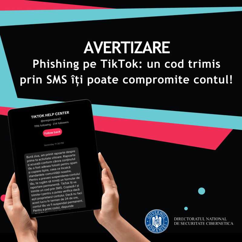 dnsc avertizeaza asupra unor tentative de phishing asupra utilizatorilor din romania ai platformei tiktok 693ac2b679623