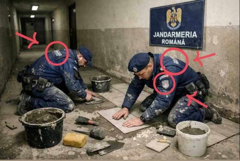 jandarmeria imaginile cu jandarmi romani care pun gresie sunt false au pe uniforma inscriptii in alfabet chirilic 695cf6cef21f1