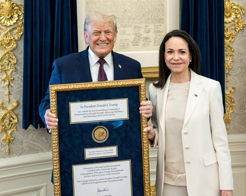maria corina machado presents trump with her nobel peace prize medal 6969c00153468