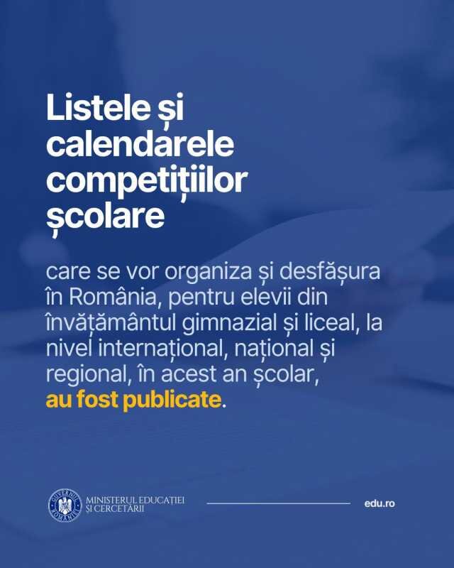ministerul educatiei si cercetarii a publicat lista si calendarele de desfasurare pentru competitiile scolare 697a3ab07765f