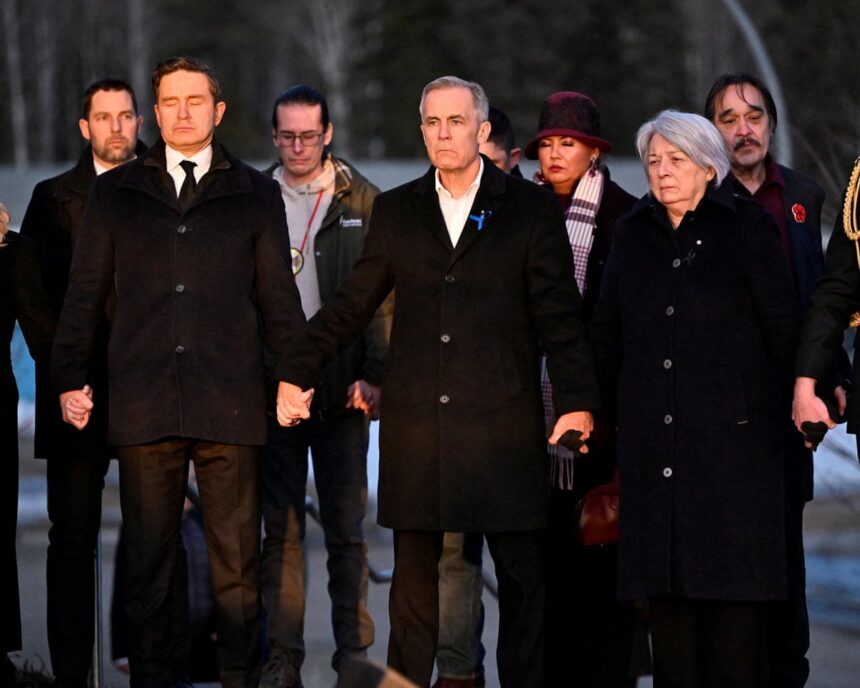 mark carney joins hands with canada opposition leader as he pays tribute to school shooting victims 69900bb73e849
