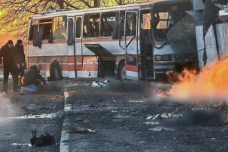 russian drone attack on bus carrying mine workers in ukraine kills at least 12 697f8a29d3645